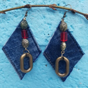 Huja Handmade Jafuss Denim Red Crystal Statement Earrings