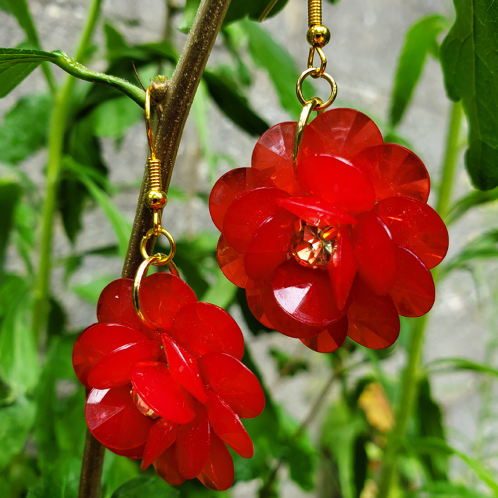 Tazughi Red Flower Earrings