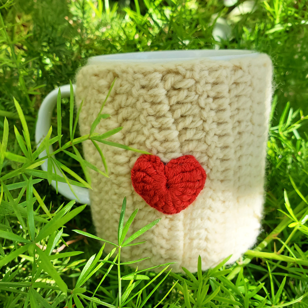 Beige Crochet Mug Cozy Red Heart